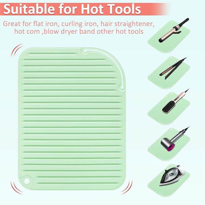 Quccefods Heat Resistant Mat Large Silicone Hot Hair Tools Holder for Curling Irons Flat Iron Hair Straightener Mat Portable Vanity Pad