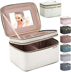 Large Makeup Bag with Mirror Double Layer Travel Make Up Organizer Case by HXLGMD