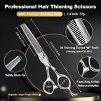 CIICII Professional Hair Cutting Scissors Shears Kit, 440C 7 Inch Barber Haircut Scissors Set (Hair Beard Trimming Haircutting Thinning Shears) for Hairdressing Stylist Hairdresser Salon Home