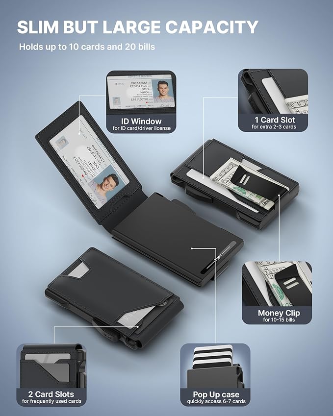 typecase Tactical Wallet for Men Card Holder: Pop Up Card Case, Genuine Leather - Image 2