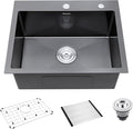 Black Kitchen Sink Drop-In 22 x 18 inch, SINKVINE PVD Nano Stainless Steel Bar by SINKVINE