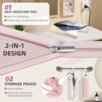 2-in-1 Heat Resistant Mat & Bag for Hair Styling Tools, Hanging Curling Iron Holder Flat Iron Holder with Zip, Portable Hot Hair Tools Travel Bag, Hair Straightener Mat Pouch for Countertop