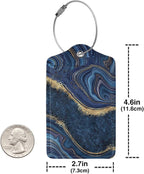 2PC Dark Blue Marble Luggage Tags Leather Suitcase Tag Privacy Name ID Card - Image 4