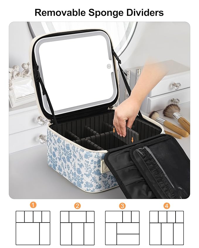 Relavel Travel Makeup Bag with LED Mirror, Portable Cosmetic Train Case with 3 - Image 5