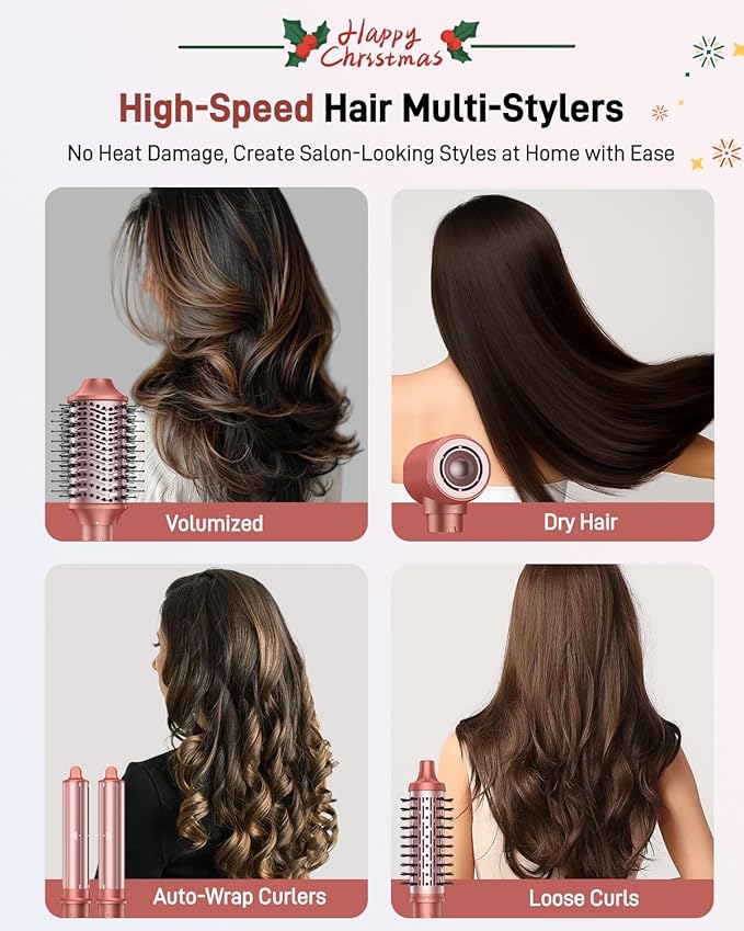 5 in 1 Hair Styler Hot Air Styler - High-Speed Hair Dryer Brush, Fast Drying No Heat Damage Ionic Blow Dryer Brush for Women Volumizing, Curling, Straighten, Frizz-Free Multi Stylers Travel Bag
