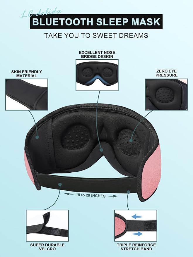 LC-dolida Sleep Headphones, Sleep Mask Bluetooth Wireless Music Eye Mask - Image 8