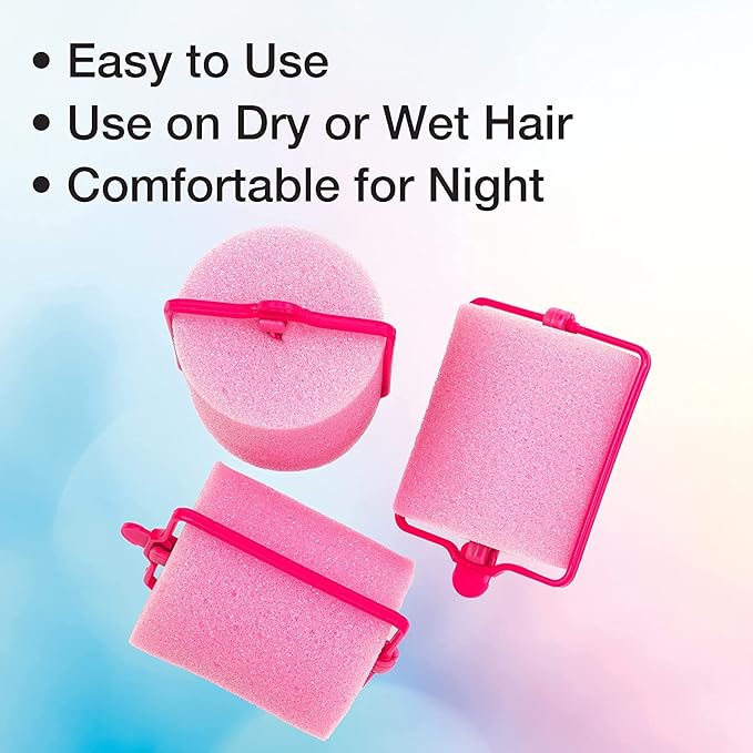 Conair Foam Hair Rollers for Big Volume, Lift and Curl, Foam Rollers, Hair Curlers in Large Size, Pink, 9 Pack with Storage Bag