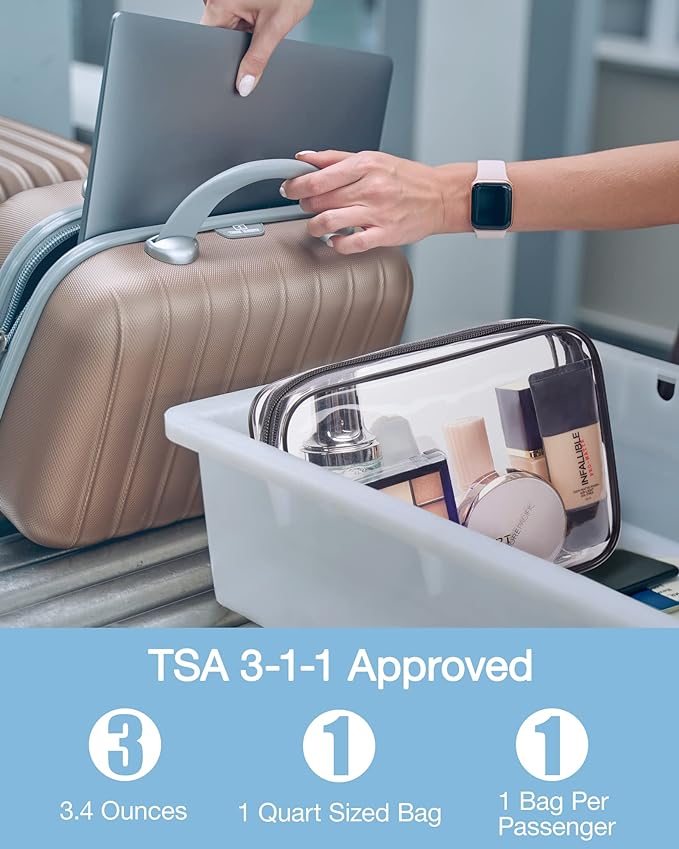 BAGSMART Clear Toiletry Bag, 3 Packs TSA Approved Water resistant Quart Size - Image 3