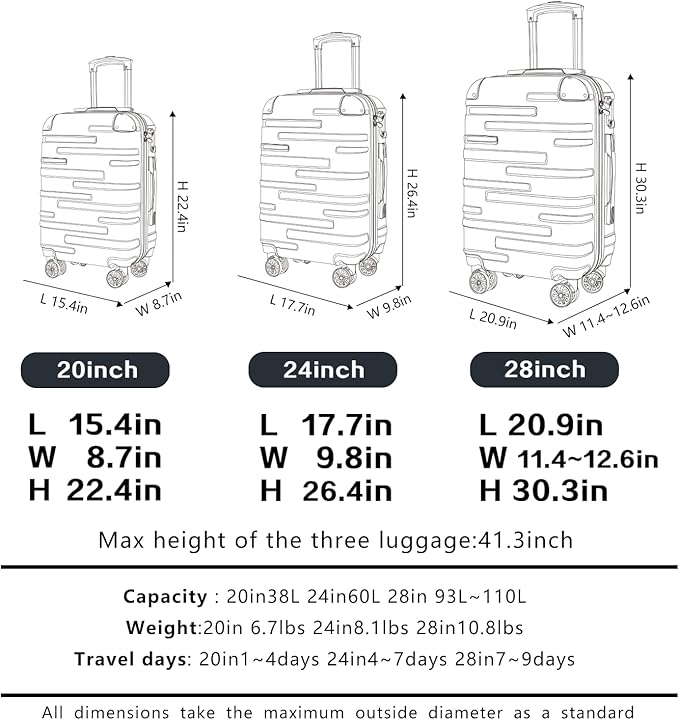 Coolife Luggage Suitcase Carry-on Hardside Travel Luggage TSA Lock Spinner - Image 7