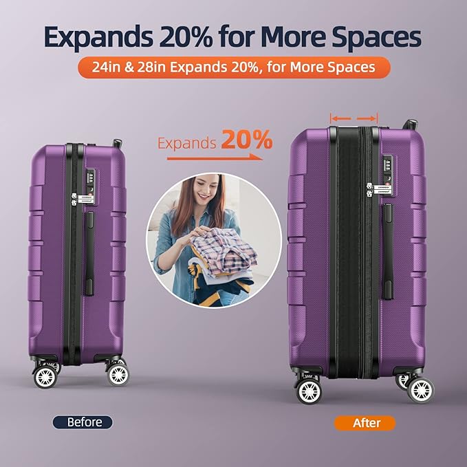 SHOWKOO Luggage Sets Expandable PC+ABS Durable Suitcase Sets Double Wheels TSA - Image 4