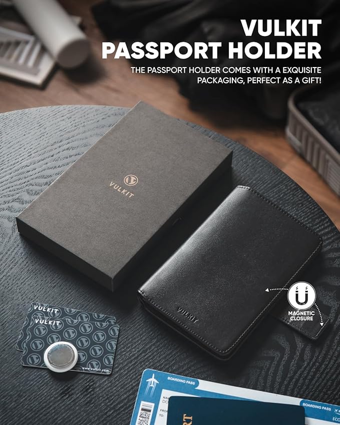 VULKIT Passport Holder with Airtag Holder RFID Blocking Passport Wallet Travel - Image 6