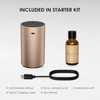 Waterless Essential Oil Diffuser Starter Kit with 30mL Sandal Lux Fragrance Oil, Premium Metal, Battery Operated Mini Scent Air Machine Portable Diffuser for Home Car Office, Desert Titanium ADX Kit