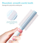 Round Hair Brush, Detangling Fluffy Scalp Brush with Ergonomic Big Handle, Plastic Lightweight Macron Styling Color Comb for Faster Blow Drying and Volume for Long,Thick, Curly Hair Women/Girls/Kids
