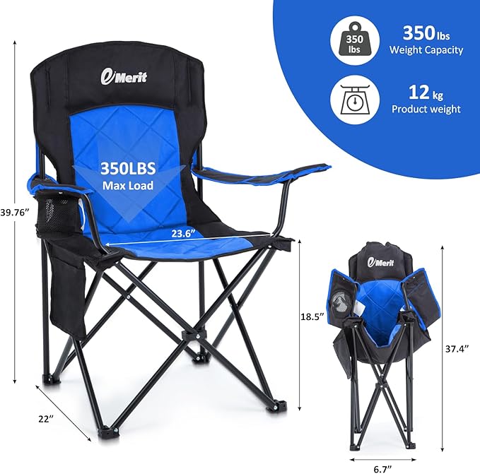 EMERIT 2 Pack Oversized Padded Camping Chair, 350LB Heavy Duty Quad Fold Chair - Image 3
