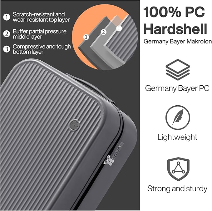 mixi 20 Inch Carry On Luggage PC Hardside Suitcases - Image 5