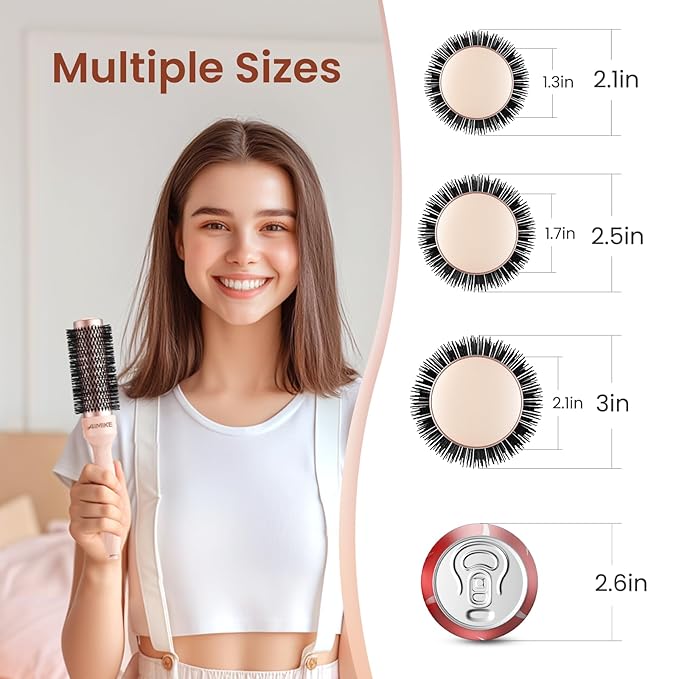 AIMIKE Round Brush for Blow Out, Rose Luxe Small Round Hair Brush w/Nano Thermal Ceramic Tech, for Blow Drying & Styling Volumizing Short Hair, with 4 Clips (Barrel 1.3", Bristle 2.1")