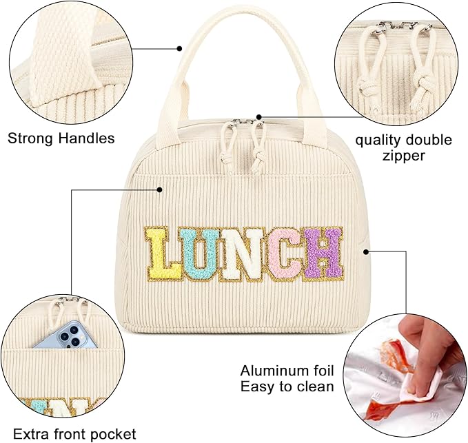 Bluboon Lunch Bag for Women Men Cute Corduroy Lunch Tote Bags Reusable - Image 5