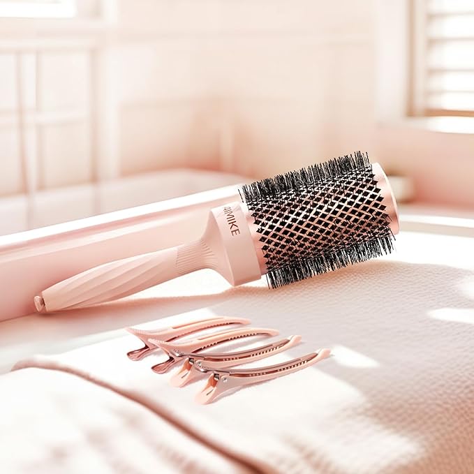 AIMIKE Round Brush for Blow out, Rose Luxe Round Hair Brush Ionic & Nano Thermal Ceramic Tech, for Blow Drying & Styling Volumizing Long Hair, with 4 Clips (Barrel 2.1", Bristle 3")