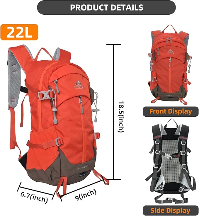22L Hiking Backpack Lightweight Durable Waterproof Ventilated & Sweat-Wicking - Image 6