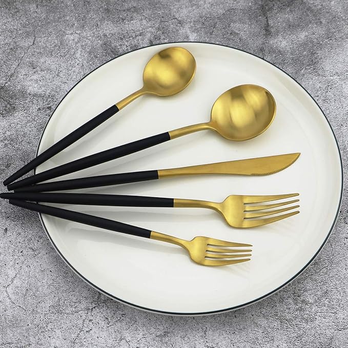 Gugrida 5-Piece 18/10 Stainless Steel Matte Gold Silverware Set, Kitchen - Image 3