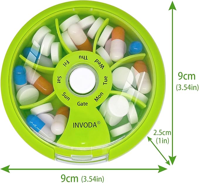 INVODA Weekly Pill Organizer 7 Compartment Rotating Pill Box - Image 5