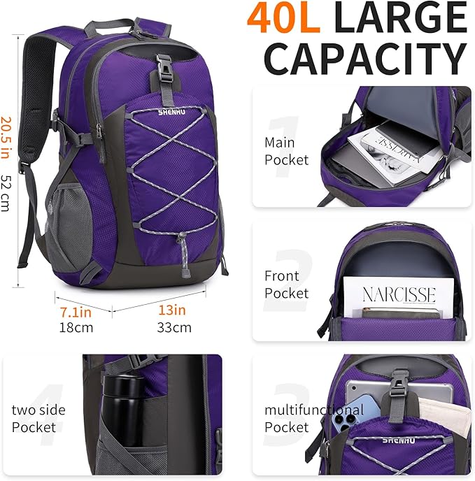 40L Hiking Backpack Lightweight Daypack Waterproof Travel Camping Backpack - Image 3