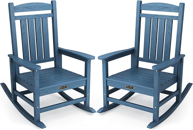 SERWALL Outdoor Rocking Chair Set of 2, HDPE Patio Rocking Chair All-Weather by SERWALL