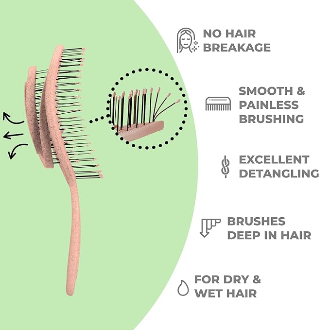 Ninabella Detangling Hair Brush for Women & Men - Does not Pull - Straightening Brushes for Straight & Curly Hair - Unique Spiral Hairbrush - Rose Gold