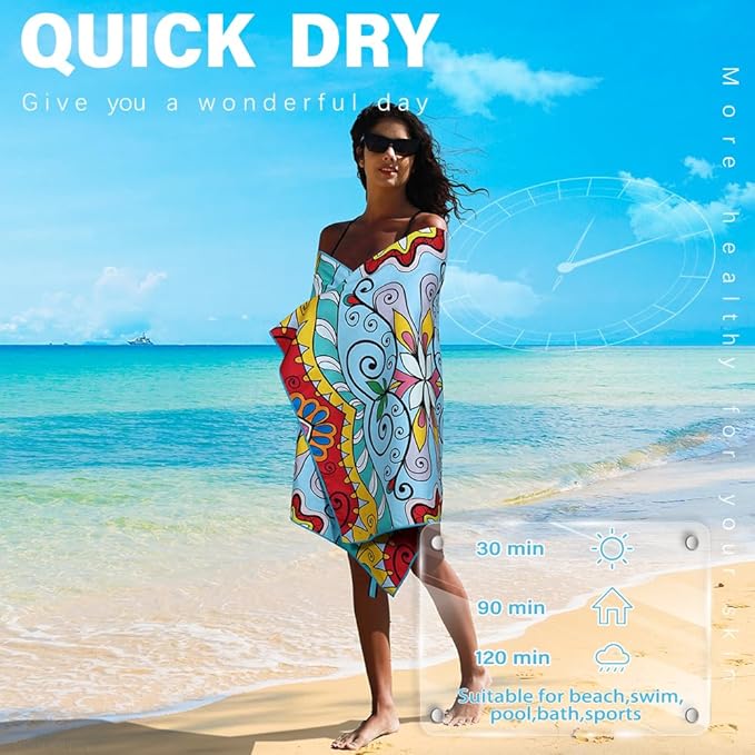 2 Pack Microfiber Lightweight Beach Towel Sand Free Quick Dry Absorbent Thin - Image 5