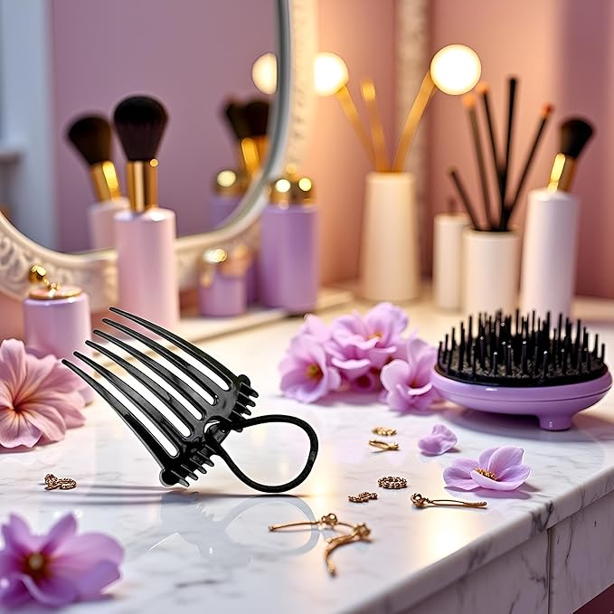 Black Cute for Bandette Comb, Comb with Elastic Band,Ponytail Bump It Up Volume Inserts Combs Fluffy Hair Comb Hair Styling Tool, Elastic Rubber Band Hair Combs