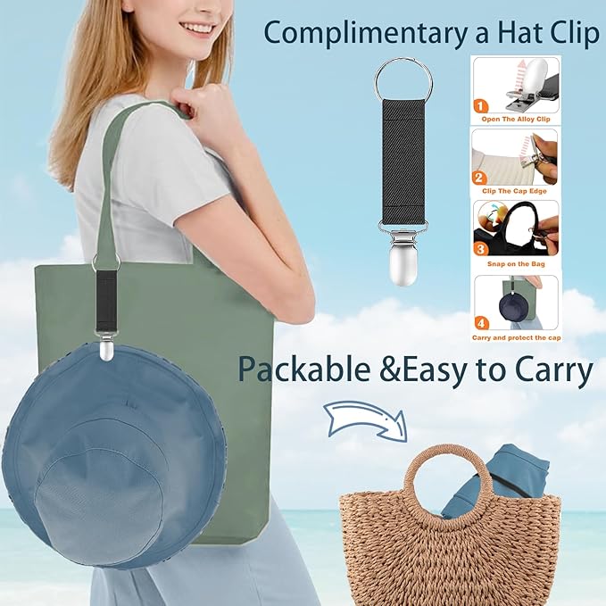 vidsel Womens Sun Hats Wide Brim Reversible Bucket Cotton Hat Packable Summer - Image 3