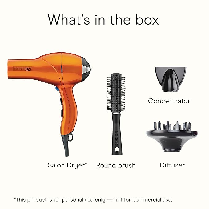 Infiniti PRO CONAIR Hair Dryer with Diffuser, Professional AC Motor, Tourmaline Ceramic Technology Blow Dryer, Includes Concentrator and Blowout Brush, Amazon Exclusive, Orange