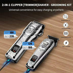 Professional Cordless Mens Hair Clippers & Beard Trimmer Kits & Sets,Metal Hair Clippers Cutting Grooming Kit with Long Battery Life for Family Barber Use (Gray)