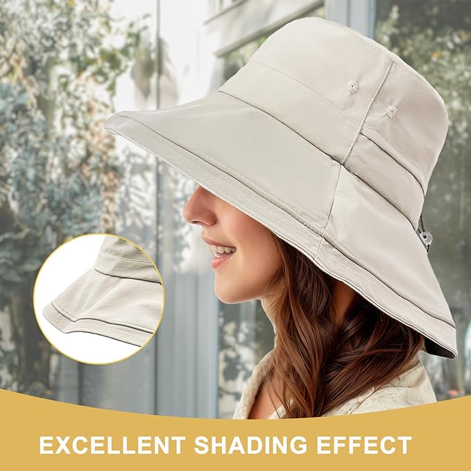 Sun Hats for Women Wide Brim Ponytail UV Protection Beach Hat Packable - Image 4