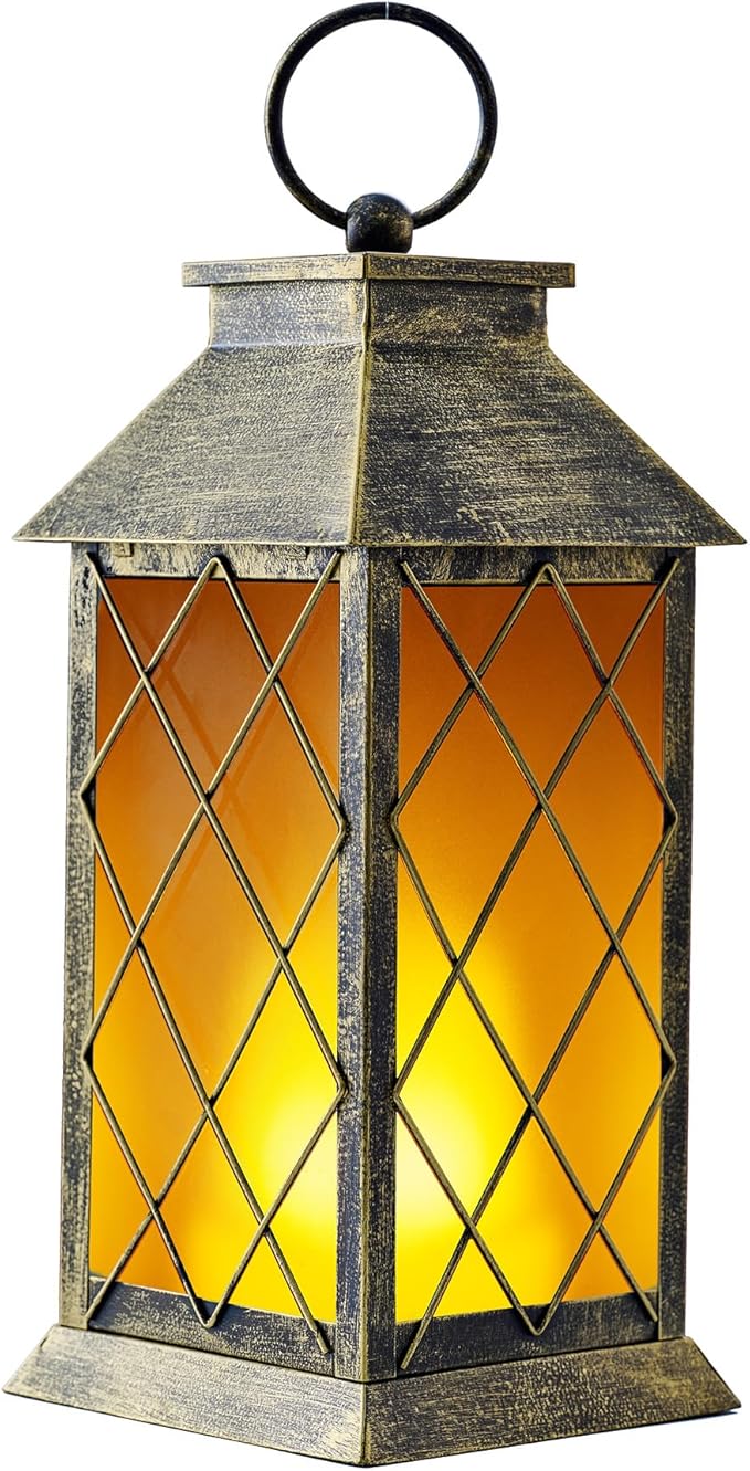 18" Solar Lantern with Flickering Flame Light, Large Outdoor Waterproof Solar - Image 8