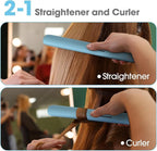 Quico Hair Straightener, 110-240V Global Travel Hair Straighteners for Women, 15s Fast Heating, Professional Negative Ion Flat Iron, Temp Memory, 320℉-450℉, Auto-Off, with Glove and Clips, Gift, Blue