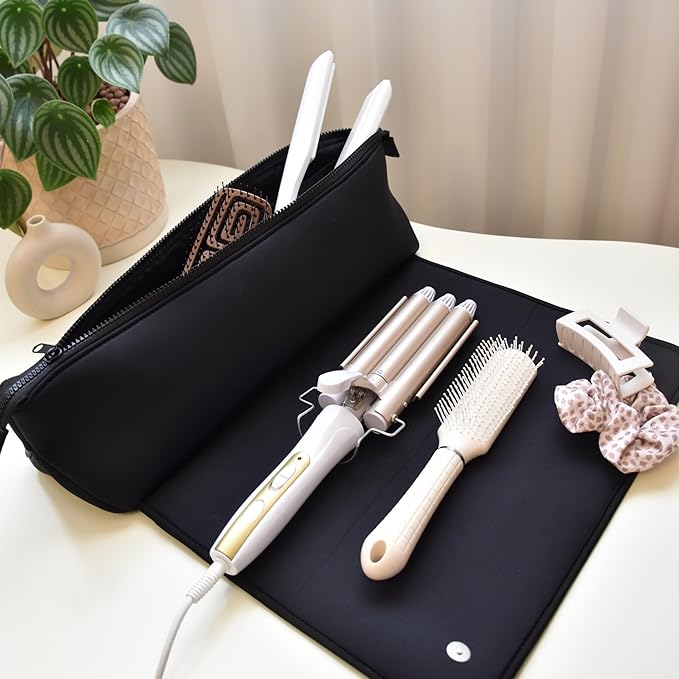 BAREFOOT CARIBOU Hair Tools Travel Bag and Heat Resistant Mat for Flat Irons, Straighteners, Curling Iron, and Haircare Accessories, 2-in-1 design, with Interior Pockets, Portable Organizer