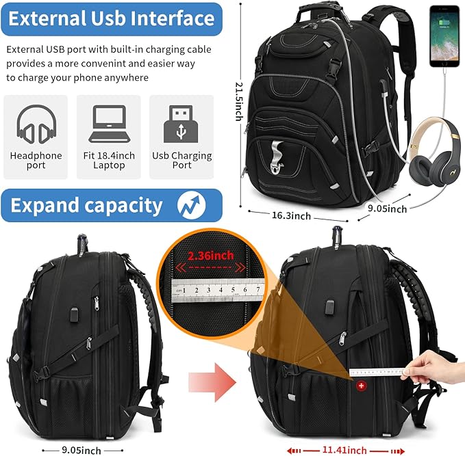 Boniyee Travel Backpack 17.3 Inch, Business Anti-Theft Laptop Bag - Image 2