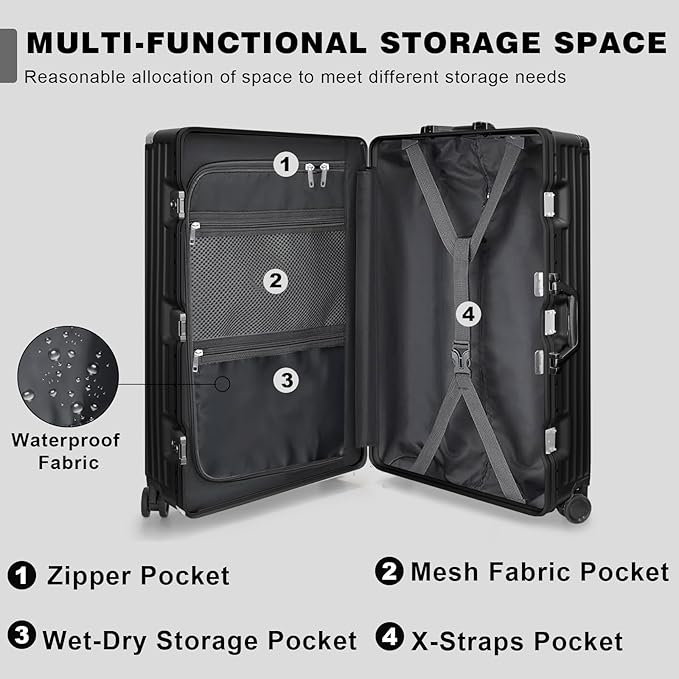 AnyZip Luggage Sets 2 Piece Aluminum Frame Carry On and Checked Suitcase PC ABS - Image 7