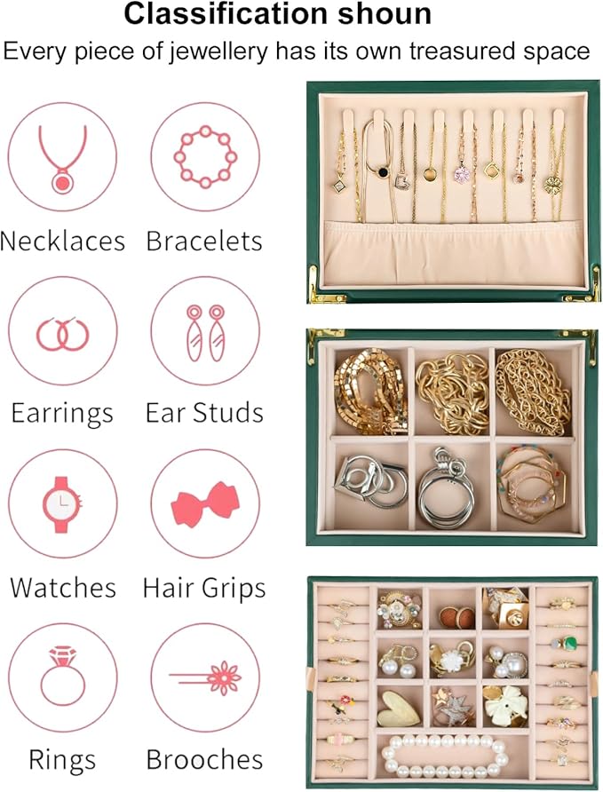Small Jewelry Organizer for Women, 2-Layer Travel Jewelry Box - Image 4