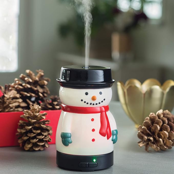 Airome Snowman Medium Porcelain Essential Oil Diffuser|100 mL Humidifying Ultrasonic Aromatherapy Diffuser 8 Colorful LED Lights, Intermittent & Continual Mist, Auto Shut-Off, White