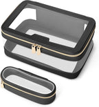 Travel Clear Makeup Bag with Makeup Brush Bag, Leather Makeup Case Toiletry Bag by Soimeat