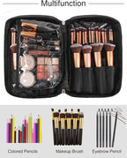 Relavel Extra Large Makeup Case with Makeup Brush Bag, Travel Makeup Train Case Professional Makeup Artist Bag Portable Nail Organizer Box Art Supply Case (Black with Makeup Brush Bag)