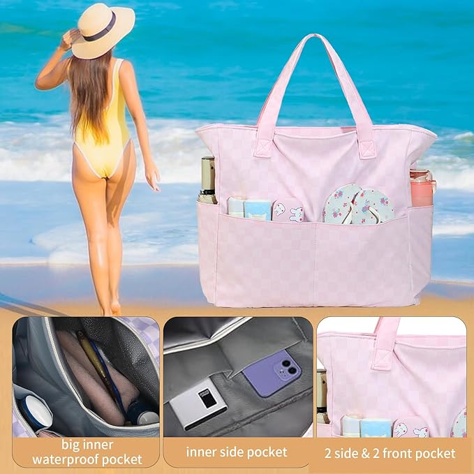 LEDAOU Beach Bag Waterproof Sandproof Women Tote Bag Pool Bag - Image 4