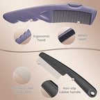 2PC Dandruff Comb Fine Tooth Scalp Detox Comb Lice Stainless Steel Scalp Detoxing Hair Brush Tool Hair Care for Women, Men & Kids (Purple)