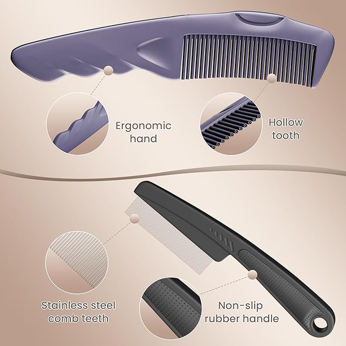 2PC Dandruff Comb Fine Tooth Scalp Detox Comb Lice Stainless Steel Scalp Detoxing Hair Brush Tool Hair Care for Women, Men & Kids (Purple)
