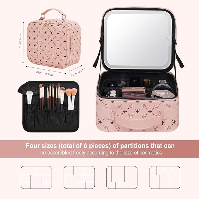Travel Makeup Bag With 360° rotating LED Mirror, Waterproof cosmetic organizer - Image 3