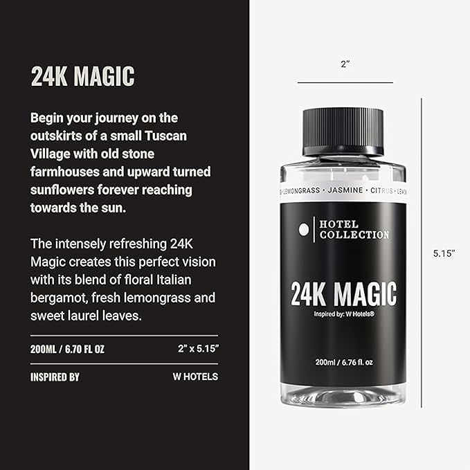 Hotel Collection Diffuser Oil - 24K Magic - Aromatherapy Essential Fragrance Oil - Citrus, Lemongrass, and Jasmine - 200mL 6.7 Fl oz