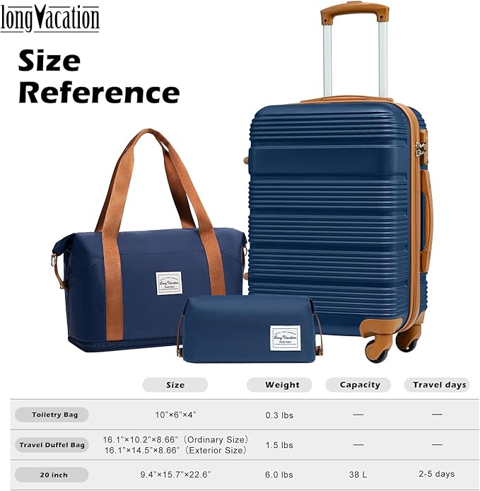 LONG VACATION 3 Piece Carry On Luggage 20 Inch Suitcase - Image 7