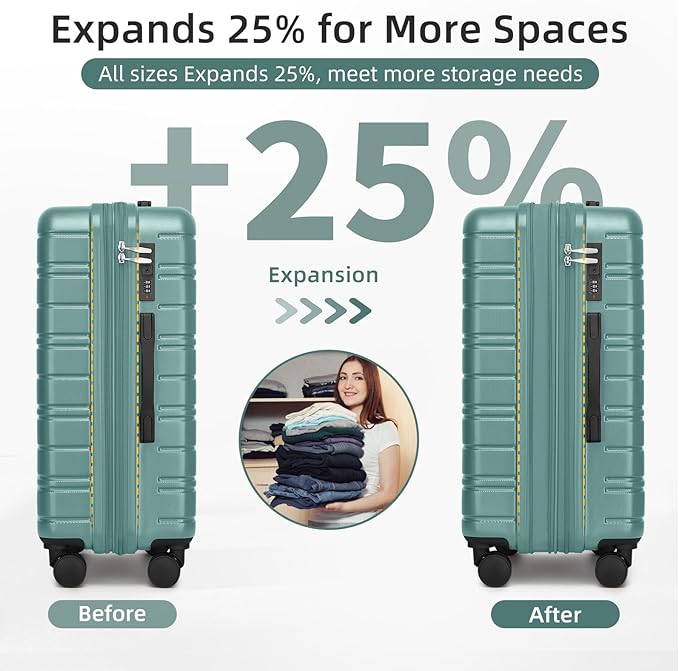LARVENDER Luggage Sets 5 Piece Hardside Expandable Suitcase - Image 3